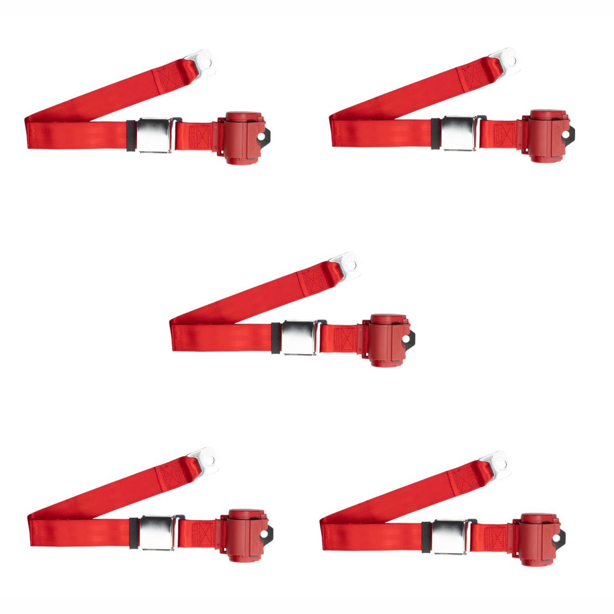 Kit De Cinto De Segurança Com Fivela Cromada Aviação, Retrobelt, Retrátil 2 Pontos Vermelho-claro, Vermelho Claro 259-brd-5 | Fusca 1949-96, Kombi 1950-14 SKU: 259-BRD-5