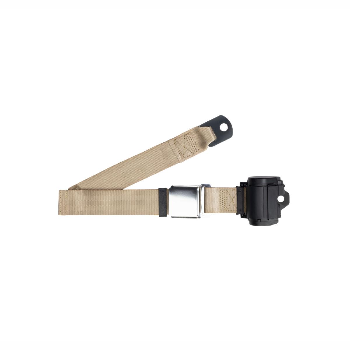 Cinto De Segurança Com Fivela Cromada Aviação, Retrobelt, Retrátil 2 Pontos Bege-caramelo, Bege (caramelo) 259-tan | Fusca 1949-96, Kombi 1950-14 SKU: 259-TAN